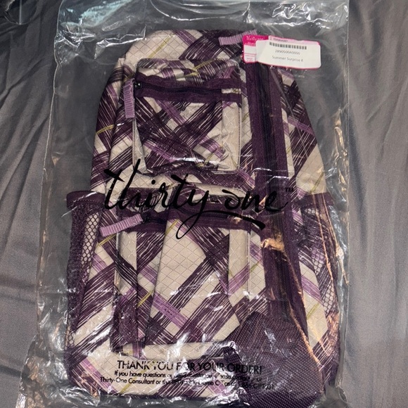 Thirty-One Plum Plaid Sling Backpack - Picture 1 of 3